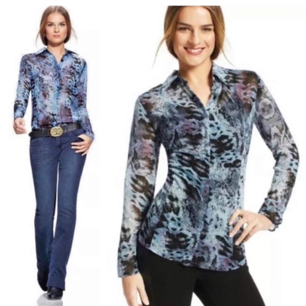 CAbi Blue pyhon button up shirt Womens